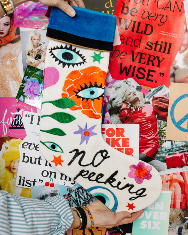 No Peeking Embroidered Stocking - Furbish Studio