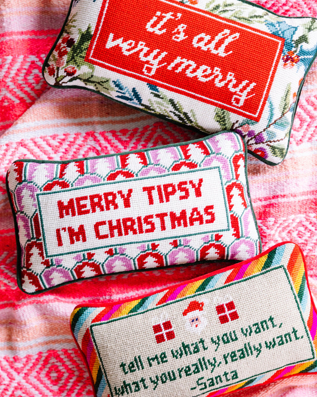 Merry Tipsy Needlepoint Pillow - Furbish Studio