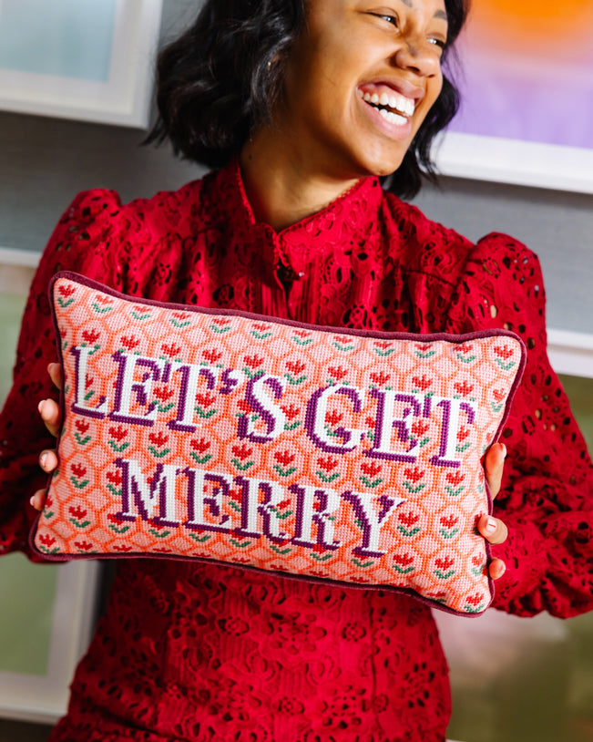 Let's Get Merry Needlepoint Pillow - Furbish Studio