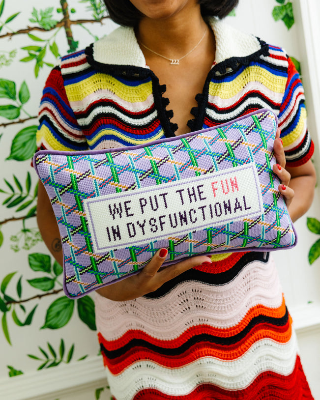 Fun in Dysfunctional Needlepoint Pillow - Furbish Studio