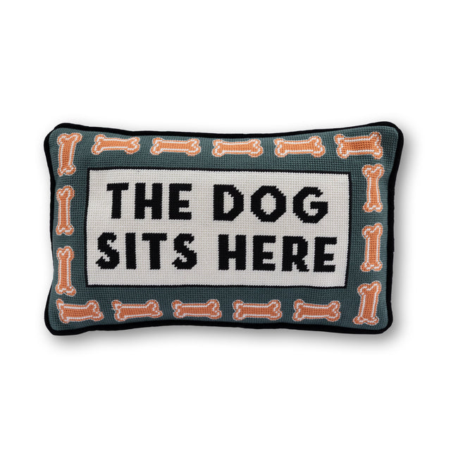 Dog Sits Here Needlepoint Pillow - Furbish Studio
