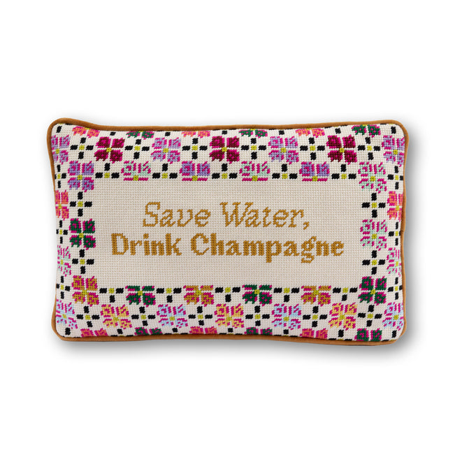 Drink Champagne Needlepoint Pillow - Furbish Studio