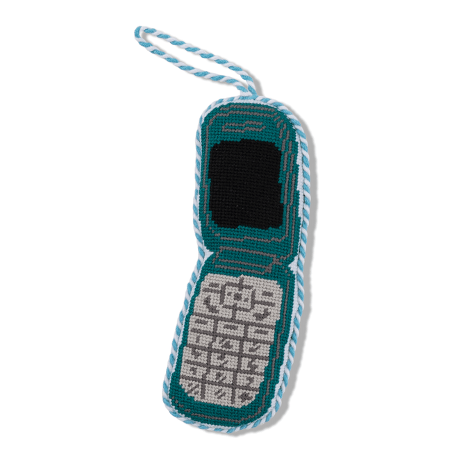 Needlepoint Icon Ornament - Flip Phone - Furbish Studio
