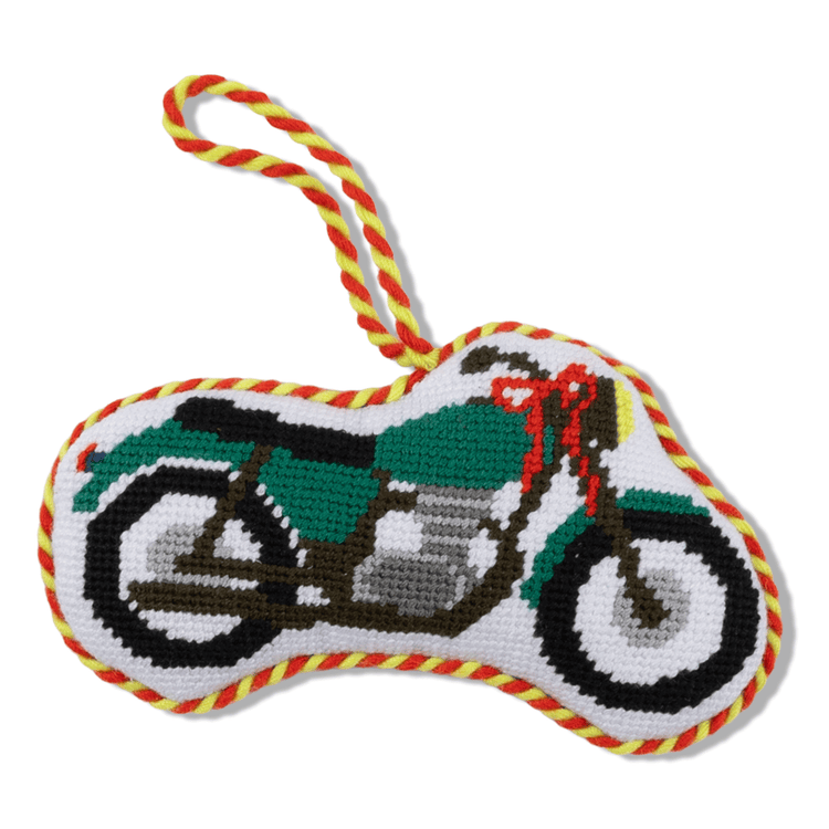 Needlepoint Icon Ornament - Motorcycle - Furbish Studio