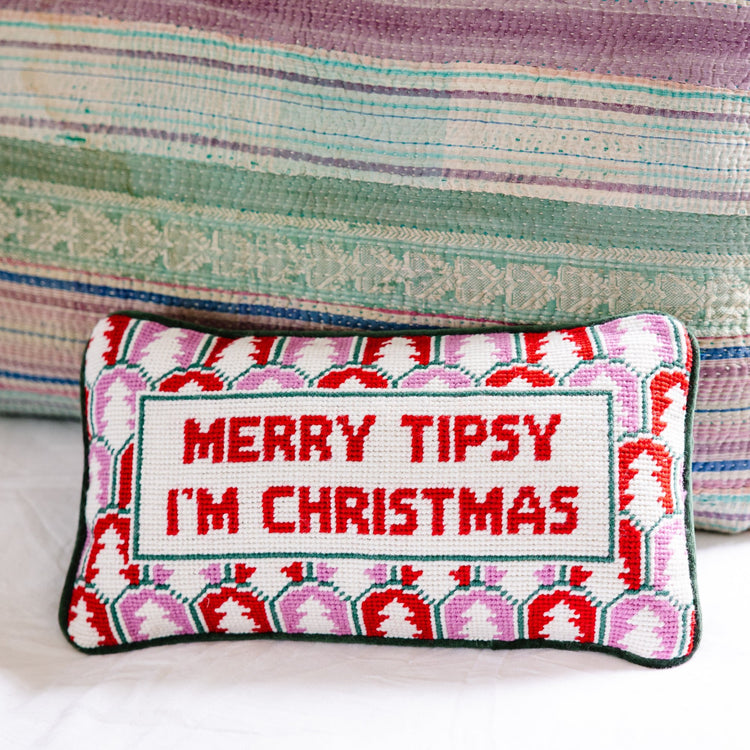 Merry Tipsy Needlepoint Pillow - Furbish Studio