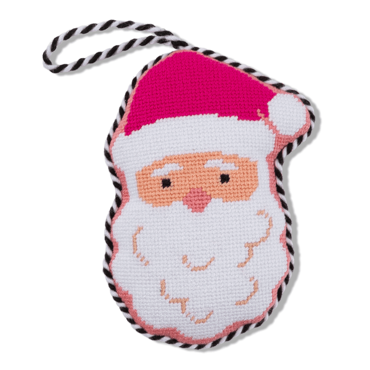 Needlepoint Icon Ornament - Pink Santa - Furbish Studio