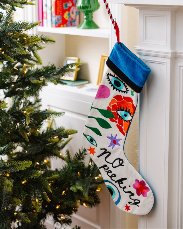 No Peeking Embroidered Stocking - Furbish Studio