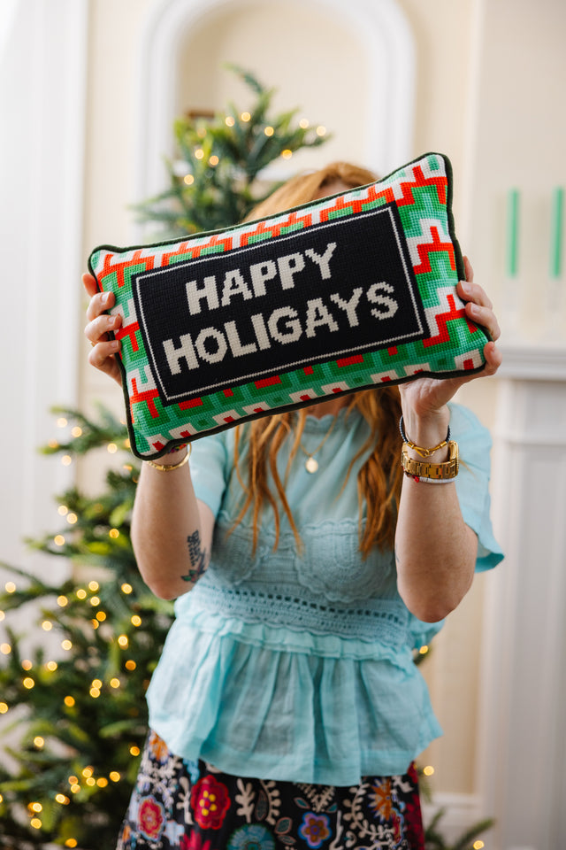 Happy Holigays Needlepoint Pillow - Furbish Studio