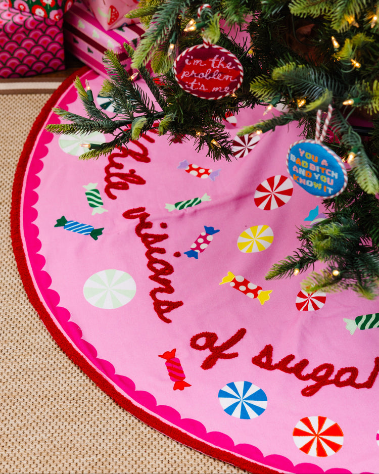 Sugar Plums Embroidered Tree Skirt - Furbish Studio