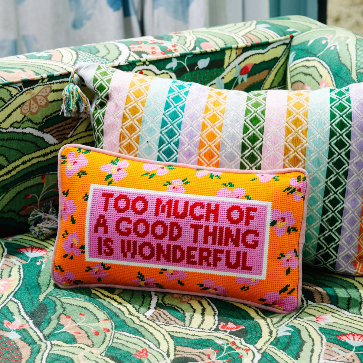 Too Much Needlepoint Pillow - Furbish Studio