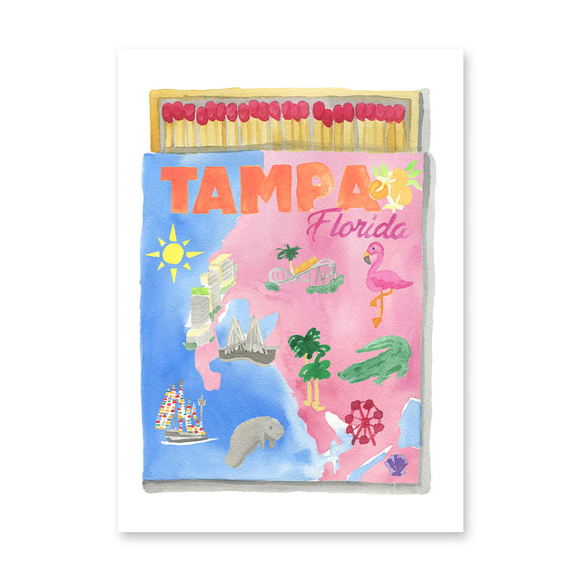 Matchbook with illustrations of Tampa, Florida on a white background