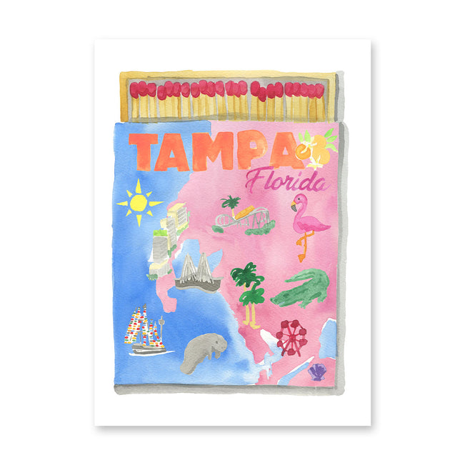 Matchbook with illustrations of Tampa, Florida on a white background